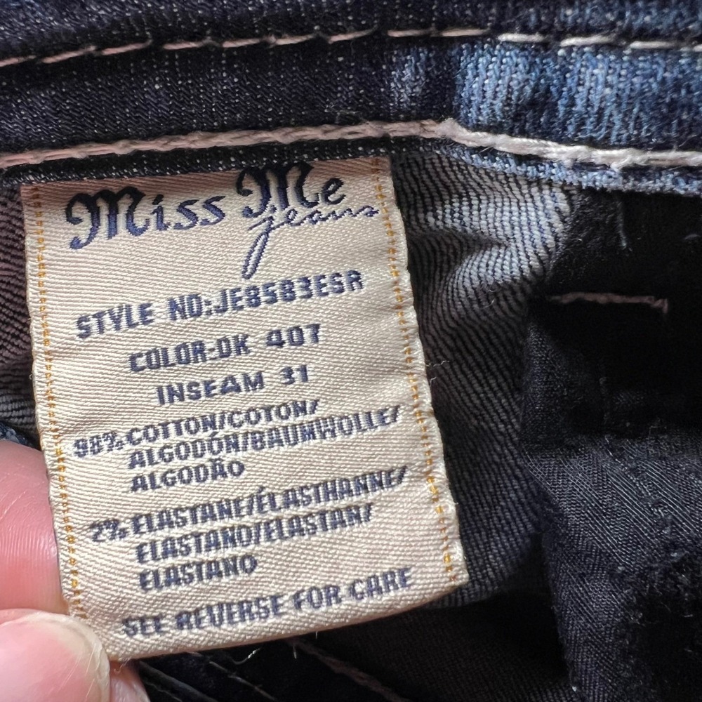 Miss Me Easy Skinny Y2K 2000s Dark Wash Thick Stitch Low Rise Size 27 - Picture 5 of 10